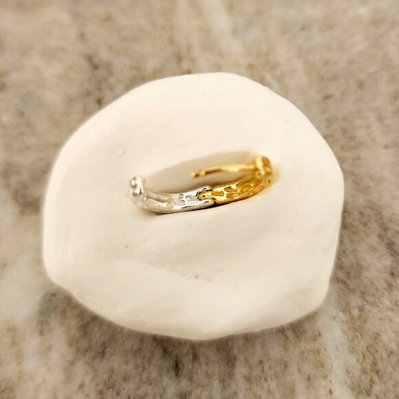 925 Sterling Silver Two Tone Earrings Gold & Silver Hoops Geometric Earrings - Picture 3 of 5